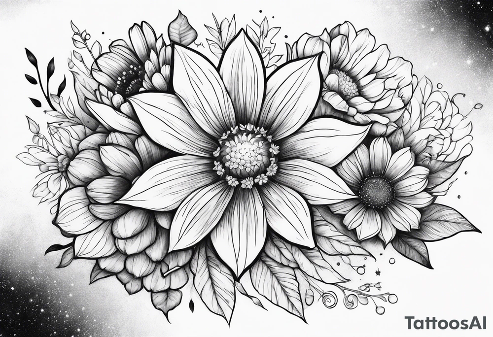 Cosmic space flowers tattoo idea