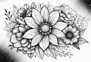 Cosmic space flowers tattoo idea