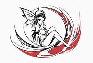 A fairy with a tail inspired by the logo of the anime show called Fairy Tail in a fetal position leaning in tattoo idea