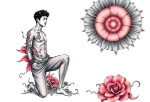 Handsome Asian young guy is standing on his knees tattoo idea
