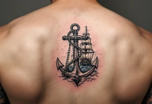 bold man with anchor and yacht
put on arm tattoo idea