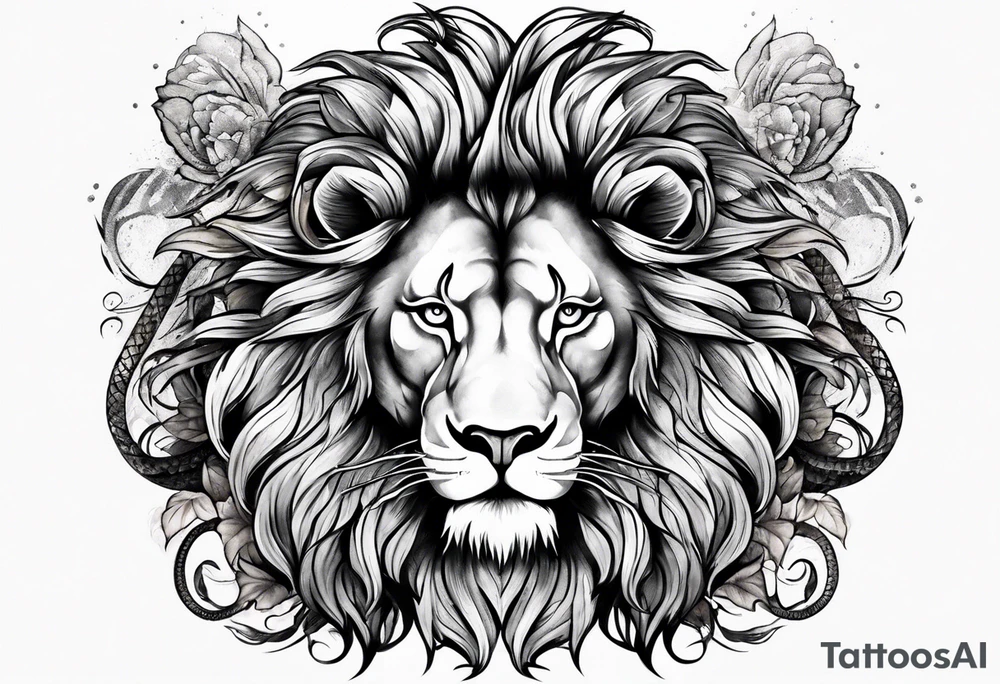 lion with snake hair tattoo idea