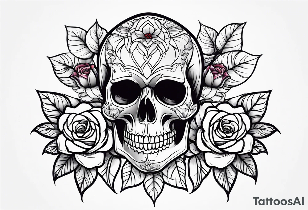 skull with roses tattoo idea