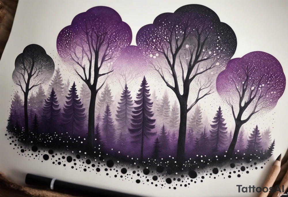 forest, abstract, on hand, no people, purple and black, full, no borders tattoo idea
