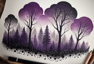 forest, abstract, on hand, no people, purple and black, full, no borders tattoo idea