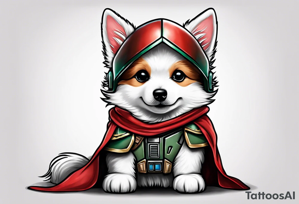 American Eskimo puppy, dressed like boba fett tattoo idea