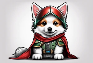 American Eskimo puppy, dressed like boba fett tattoo idea