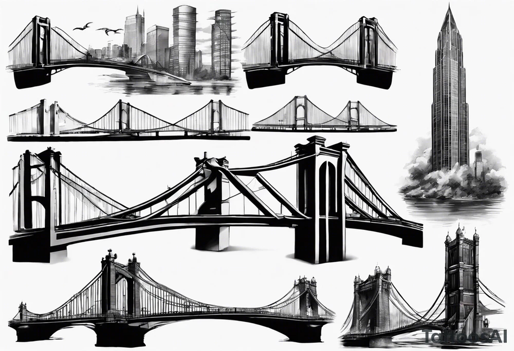 a short bridge linking the top floor of two modern towers together tattoo idea