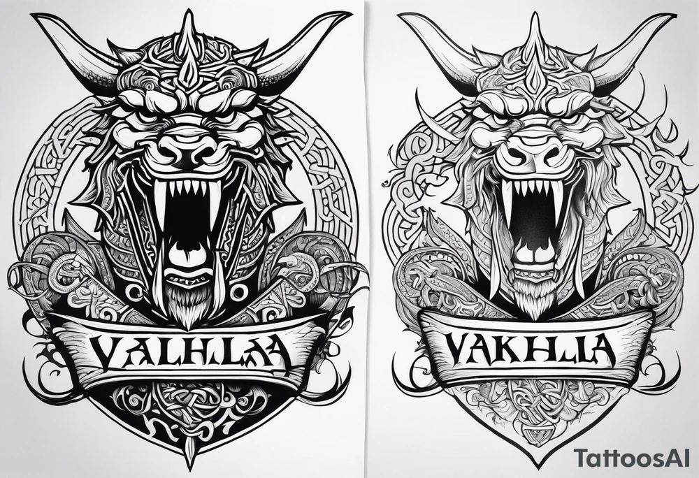 Valhalla sword shield viking ship dragon head tattoo idea Valhalla sword shield viking ship dragon head tattoo idea