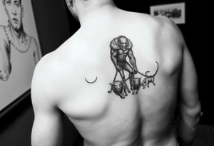 A giant walking with animals that are chained up tattoo idea