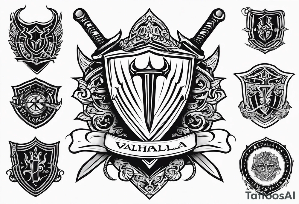 Valhalla sword shield gates tattoo idea