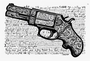 Joshua 1:9 bible verse on a scroll written on a beaten up scroll and nailed onto the firearm tattoo idea