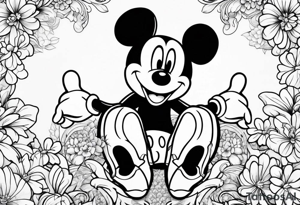 hidden mickey mouse in flowers tattoo idea