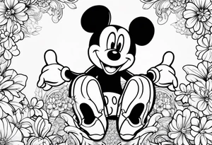 hidden mickey mouse in flowers tattoo idea