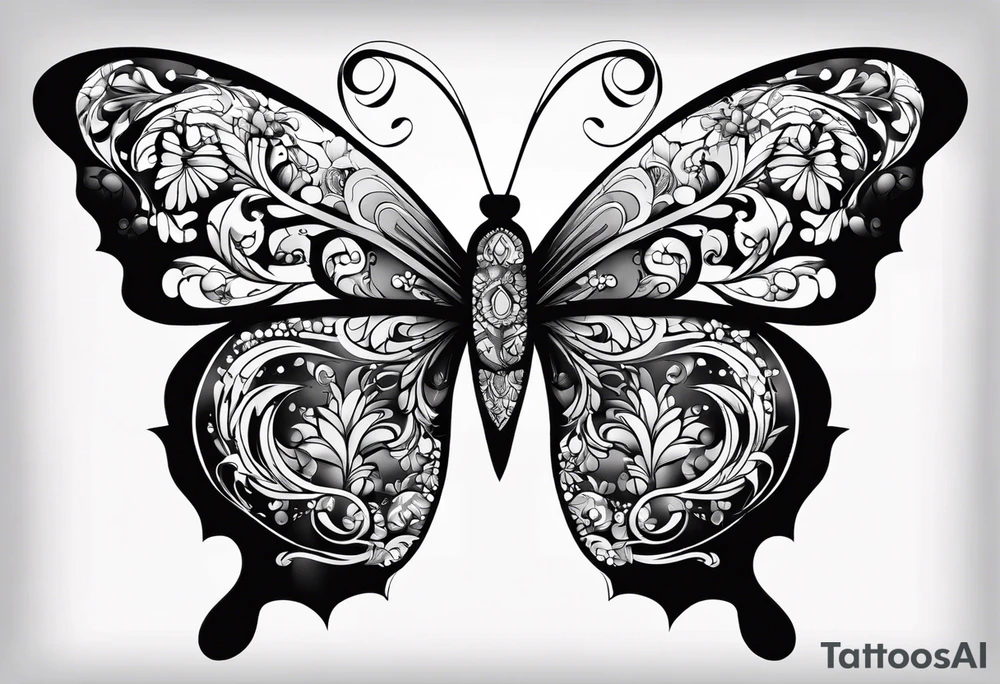 word N and S with butterfly tattoo idea