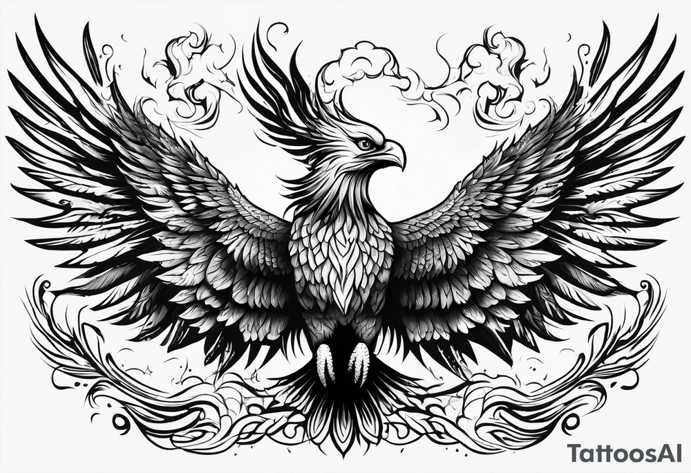 Phoenix rising out of flames slightly on fire with outstretched wings with the word indomabilis between them tattoo idea
