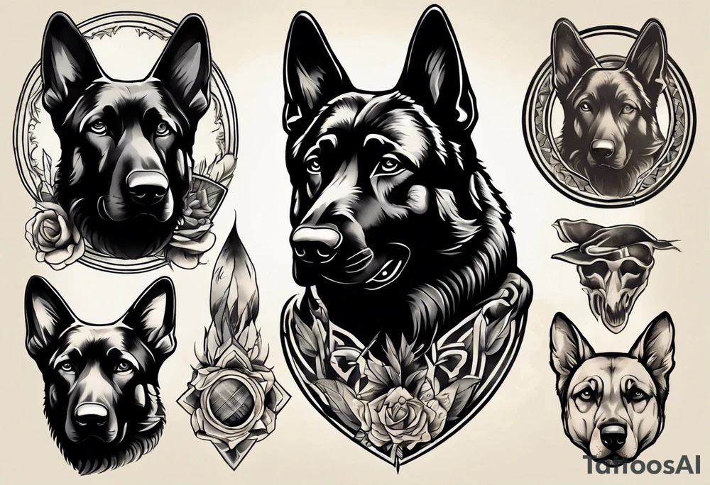 Black German shepherd portrait tattoo idea