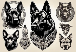Black German shepherd portrait tattoo idea