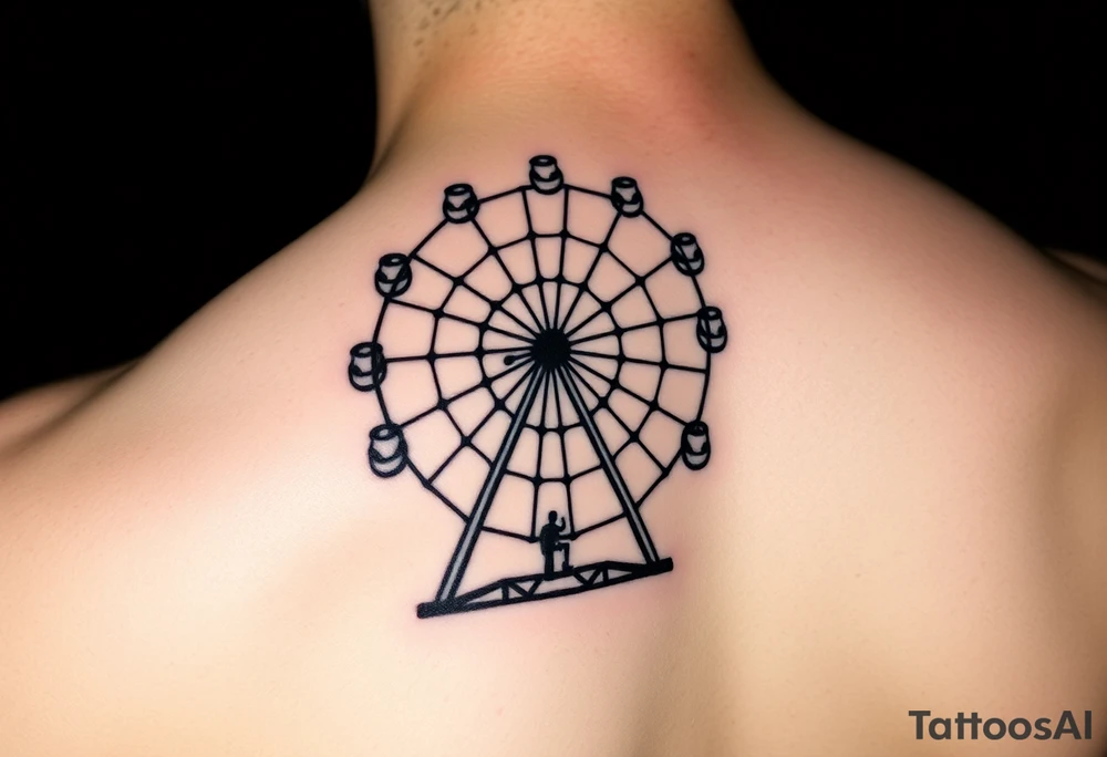 A Ferris wheel with tiny figures climbing it, representing Tris and Four’s iconic moment of trust and bravery, representing movie Divergent tattoo idea