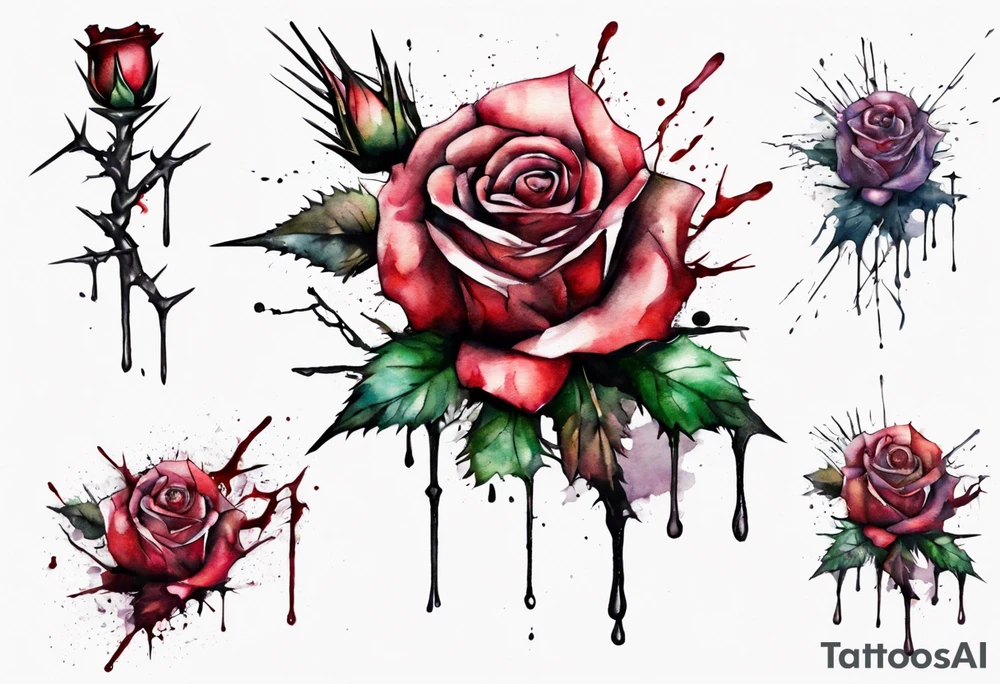a bleeding watercolor rose, with a crown of thorns as the stem tattoo idea
