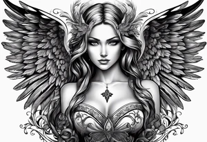 Spiritual angel. The name « Leah » is written in gothic letters. tattoo idea