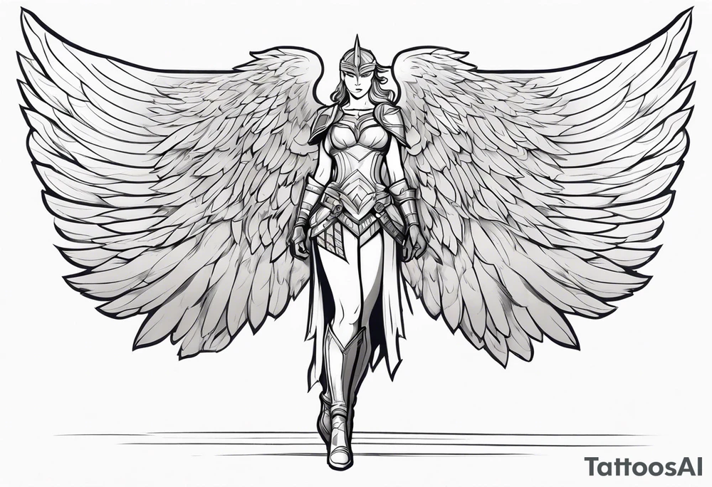 The full body of a Valkyrie with wings tattoo idea