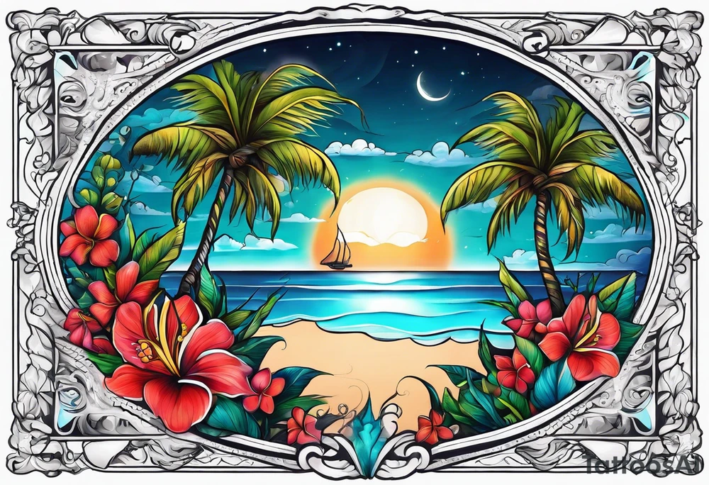 sea, night, flower, republic dominicana tattoo idea