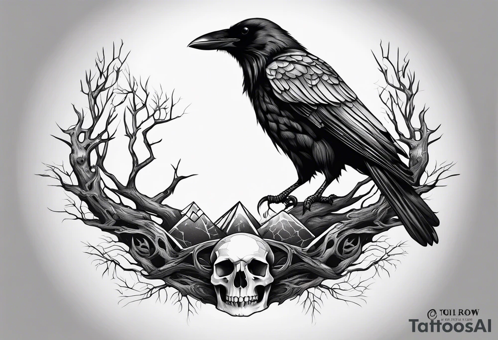 A crow on a ent skull tattoo idea