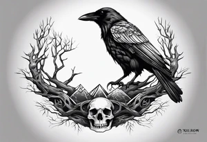 A crow on a ent skull tattoo idea