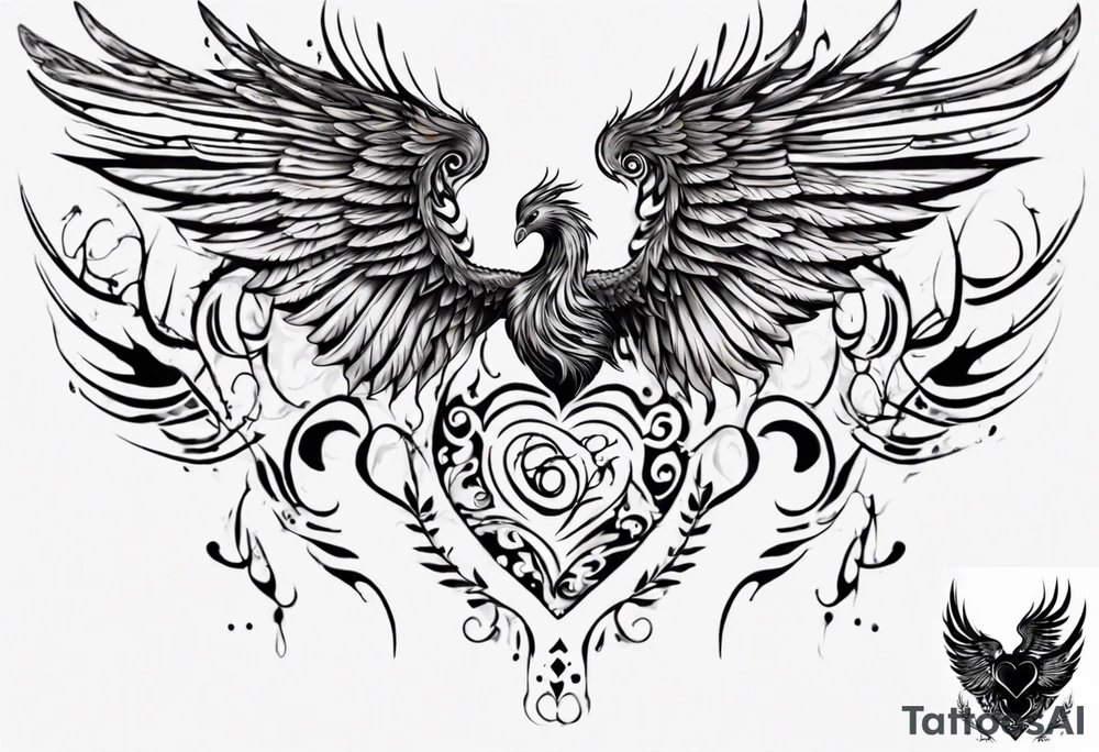 Phoenix heart one wing larger than the other tattoo idea Phoenix heart one wing larger than the other tattoo idea
