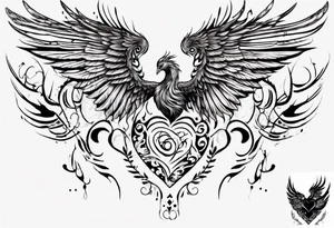 Phoenix heart one wing larger than the other tattoo idea