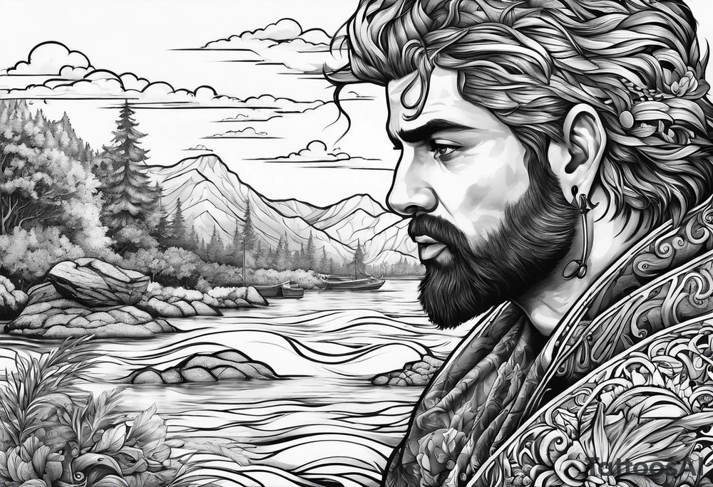 man with multiple voices in his head turning into a river tattoo idea