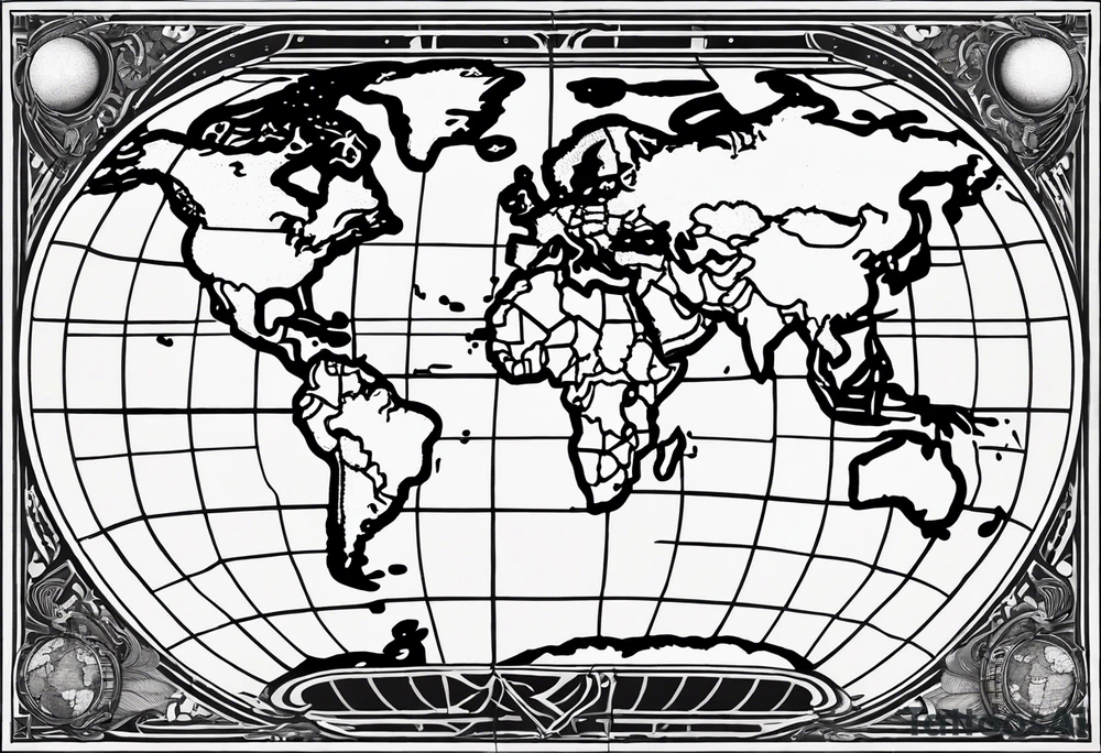 the earth with a flat map design without borders with very light shading placed on a grid tattoo idea the earth with a flat map design without borders with very light shading placed on a grid tattoo idea