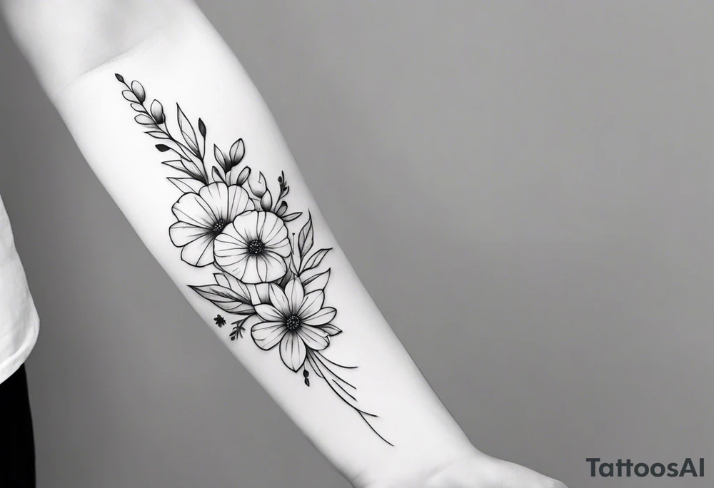 Verticle arm placement of dainty flowers forearm tattoo idea