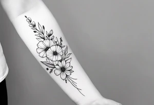 Verticle arm placement of dainty flowers forearm tattoo idea