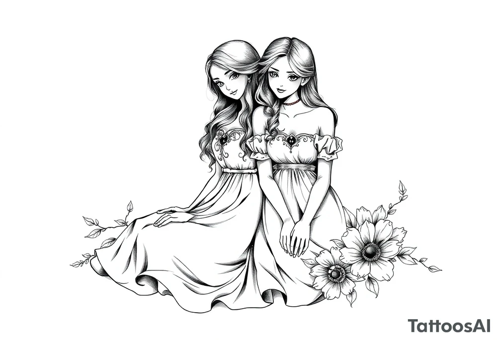 Two girls with dress sitting next tattoo idea