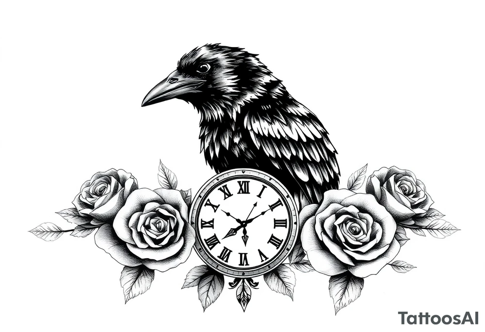 raven,roses,clock. tattoo idea