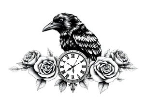 raven,roses,clock. tattoo idea