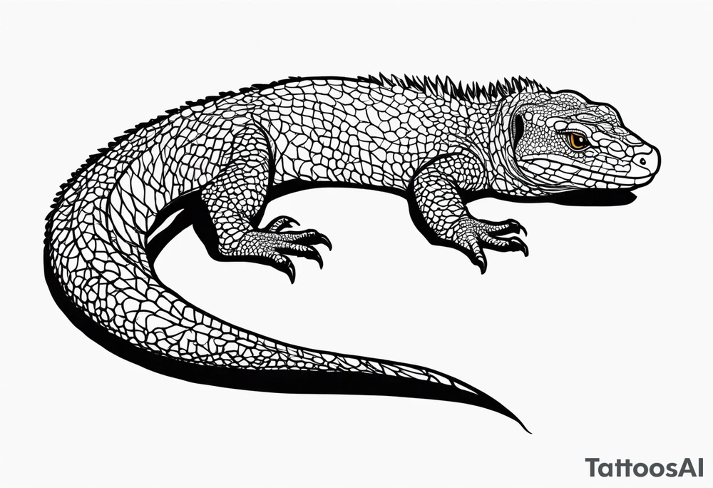 minimilist line style goanna lying down tattoo idea