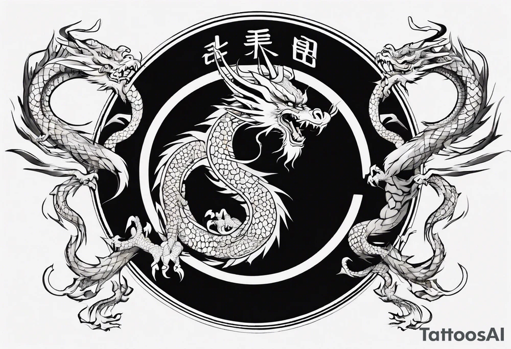 Chinese dragon in a circular shape with "02.03" written on its skin tattoo idea