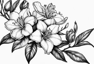 5-petal azaleas with buds along a long branch tattoo idea
