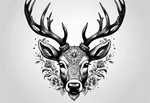 back tattoo of a front view reindeer with half the face as a skull tattoo idea