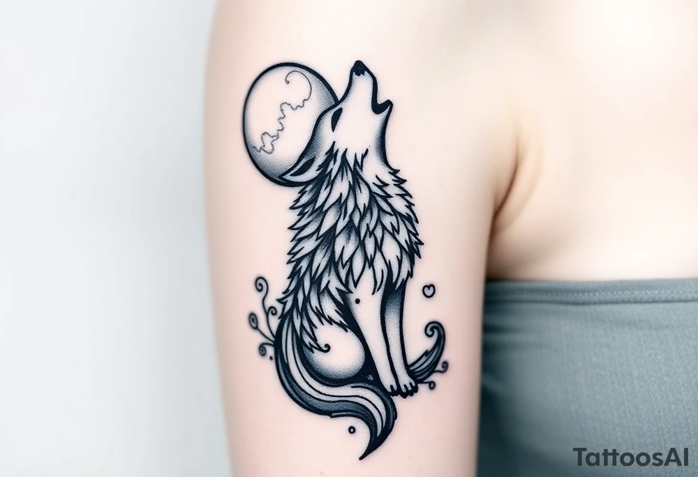 Lone wolf howling at the moon tattoo idea
