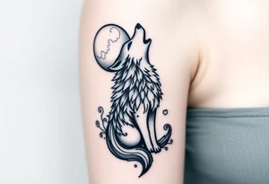 Lone wolf howling at the moon tattoo idea