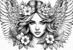 wing angel, flower, , tattoo idea