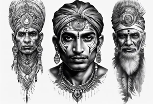 indian man face realistic leg sleeve tattoo idea