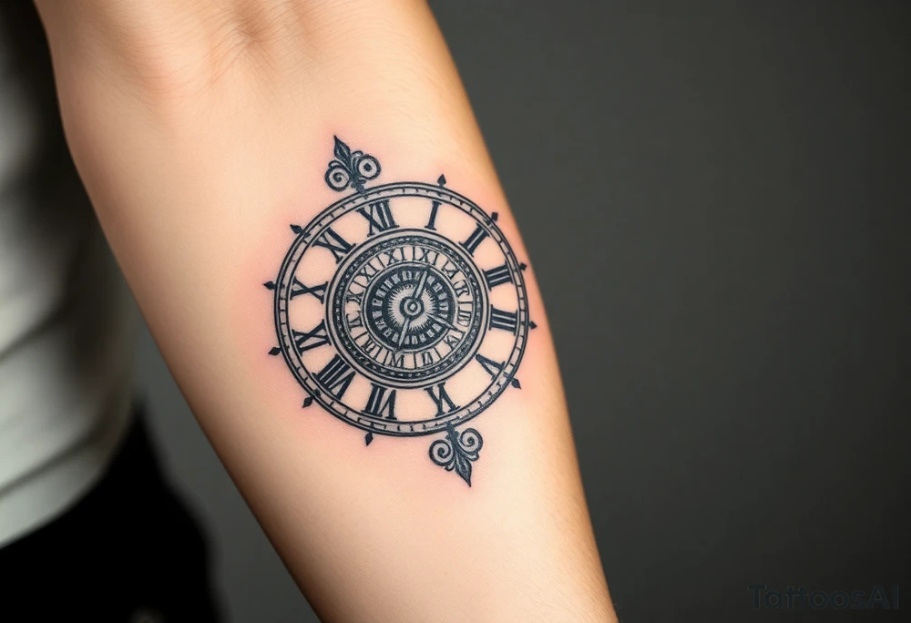 vintage roman numerals within ornate clockwork mechanism tattoo idea