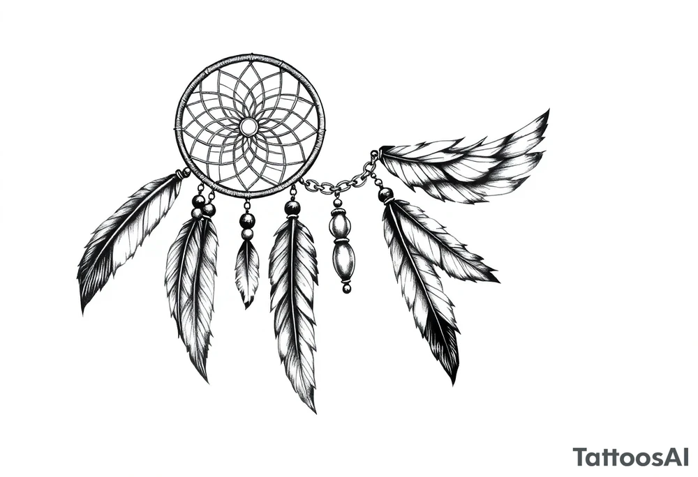native dreamcatcher with flowing feathers and sacred beads tattoo idea
