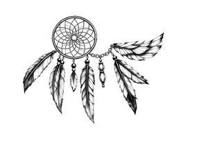 native dreamcatcher with flowing feathers and sacred beads tattoo idea
