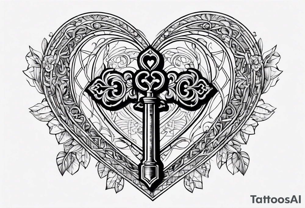 Heart shaped antique key tattoo idea